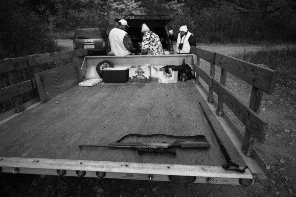 rifle on truck BW